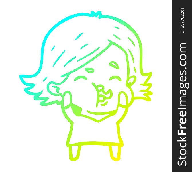 cold gradient line drawing of a cartoon girl pulling face