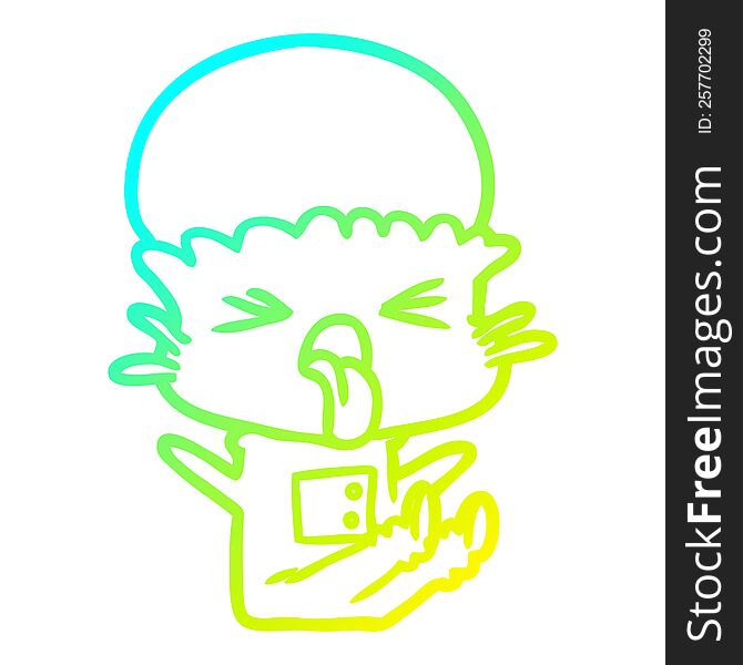 cold gradient line drawing of a disgusted cartoon alien