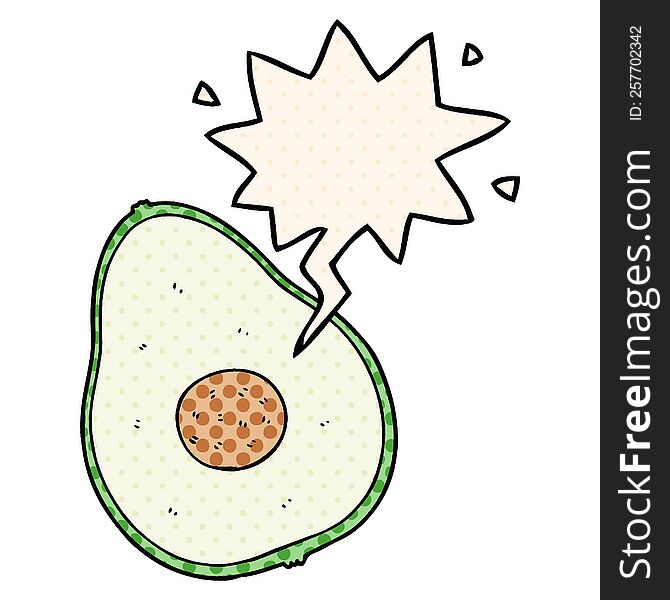 cartoon avocado with speech bubble in comic book style