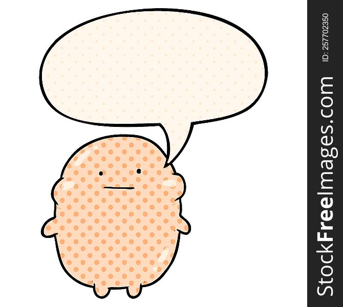 cute fat cartoon human with speech bubble in comic book style