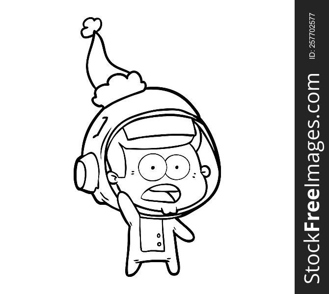 Line Drawing Of A Surprised Astronaut Wearing Santa Hat