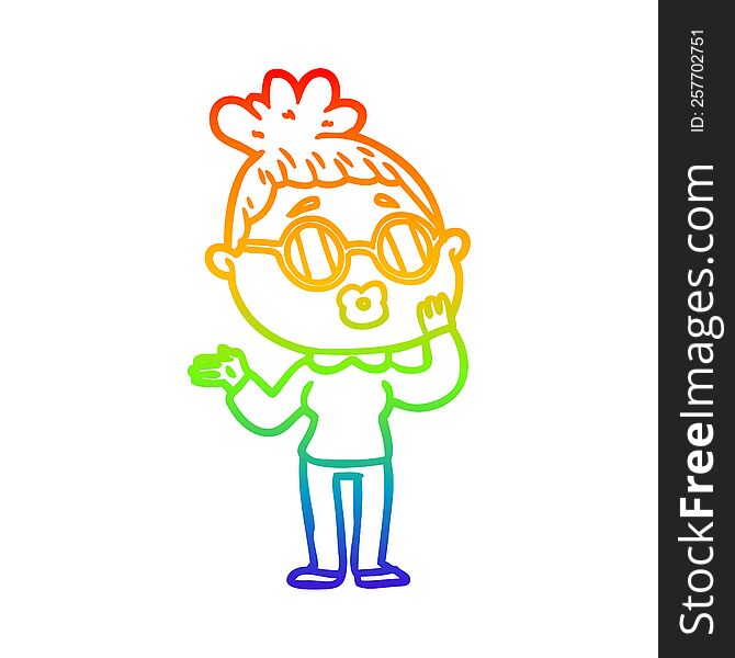 rainbow gradient line drawing of a cartoon woman wearing spectacles