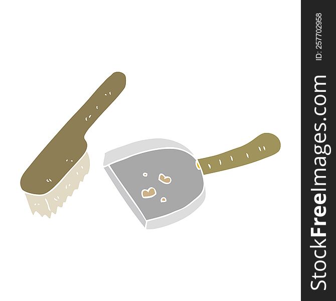 Flat Color Illustration Of A Cartoon Dust Pan And Brush