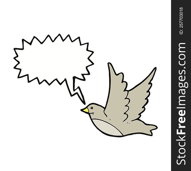 cartoon flying bird with speech bubble