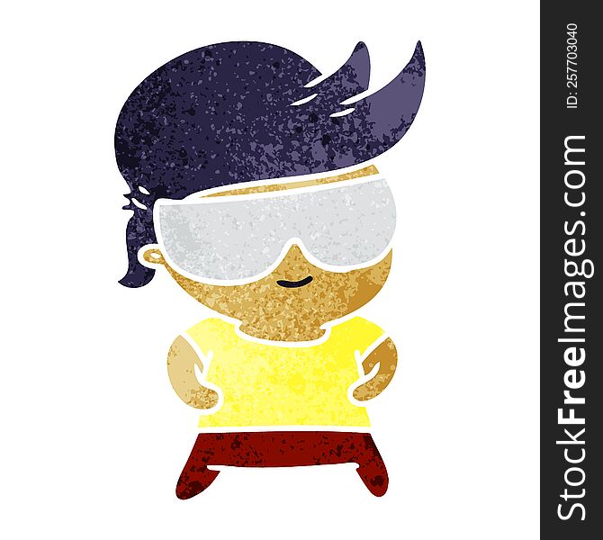 retro cartoon illustration kawaii kid with shades. retro cartoon illustration kawaii kid with shades