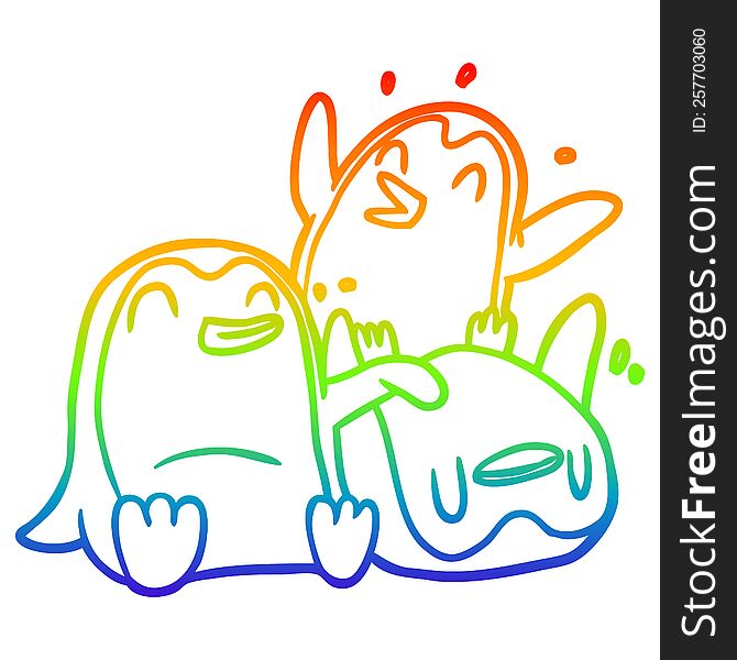 rainbow gradient line drawing of a happy penguins