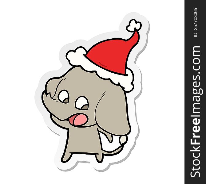 Cute Sticker Cartoon Of A Elephant Wearing Santa Hat