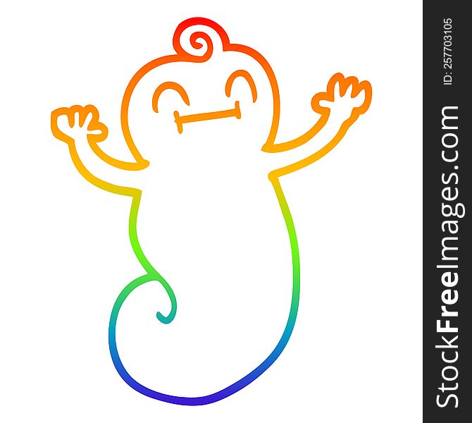 Rainbow Gradient Line Drawing Cartoon Happy Ghost