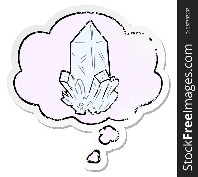 cartoon quartz crystal with thought bubble as a distressed worn sticker