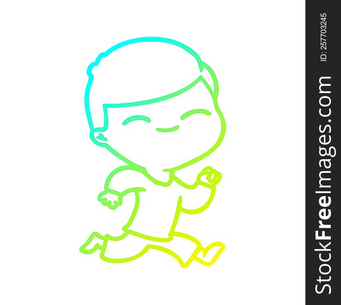 cold gradient line drawing of a cartoon smiling boy running