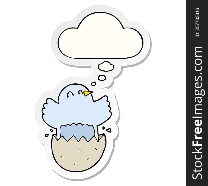 cartoon hatching chicken with thought bubble as a printed sticker