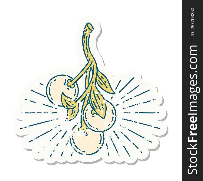 Grunge Sticker Of Tattoo Style Mistletoe Berries