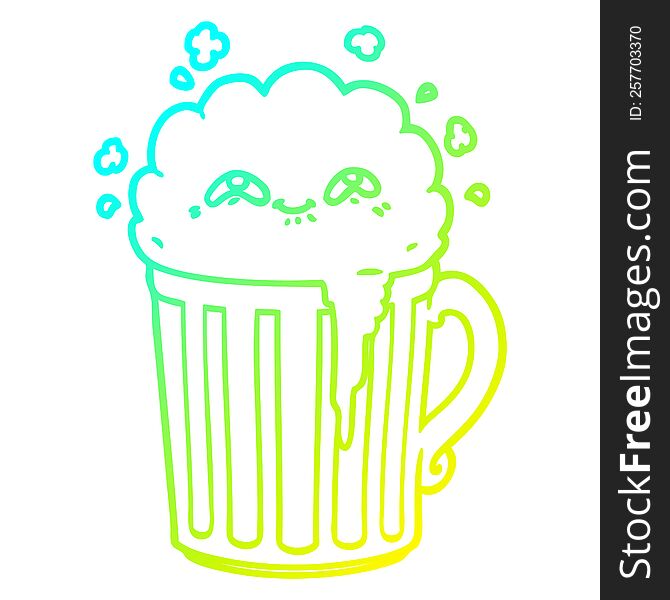 Cold Gradient Line Drawing Happy Cartoon Mug Of Beer