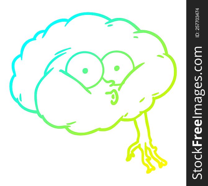 cold gradient line drawing of a cartoon impressed brain