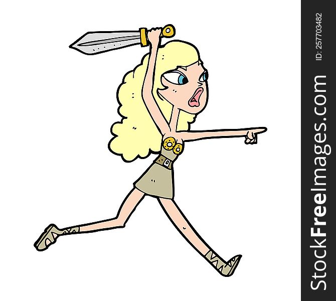 Cartoon Viking Girl With Sword