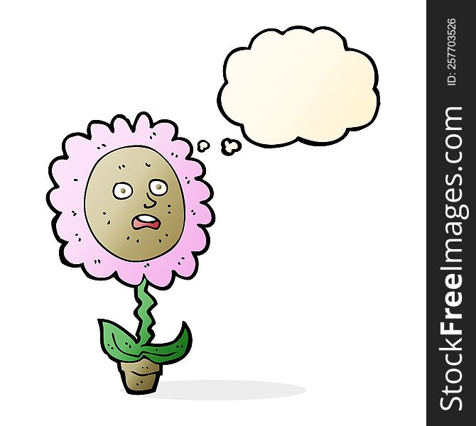 Cartoon Flower With Face With Thought Bubble