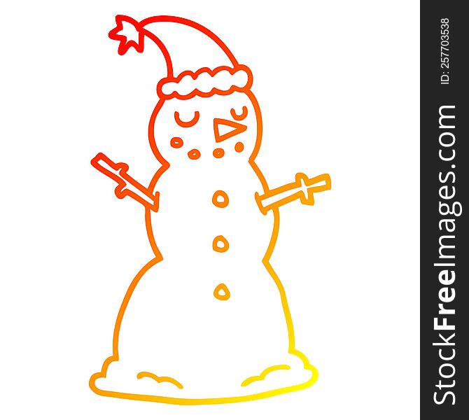 warm gradient line drawing of a cartoon christmas snowman