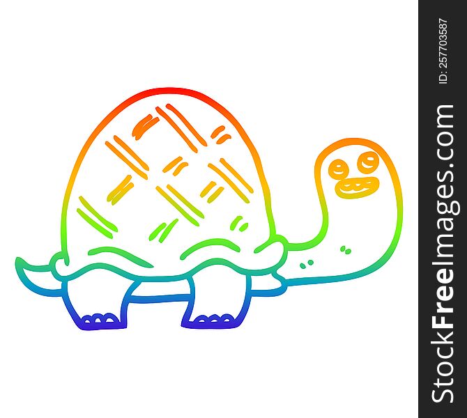 rainbow gradient line drawing of a cartoon happy turtle