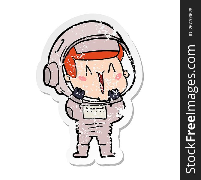 Distressed Sticker Of A Happy Cartoon Astronaut