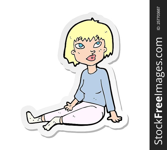 sticker of a cartoon woman sitting on floor