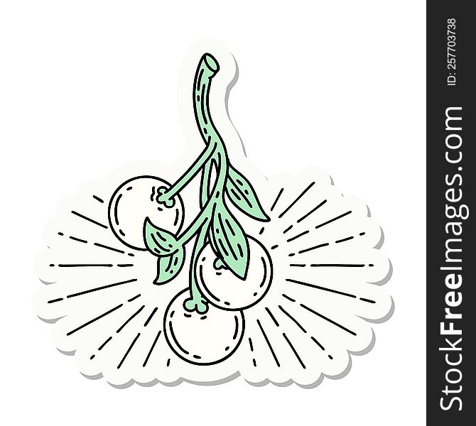 sticker of tattoo style mistletoe berries