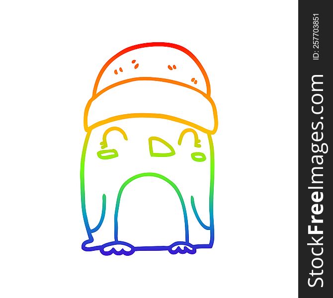 rainbow gradient line drawing of a cute cartoon penguin