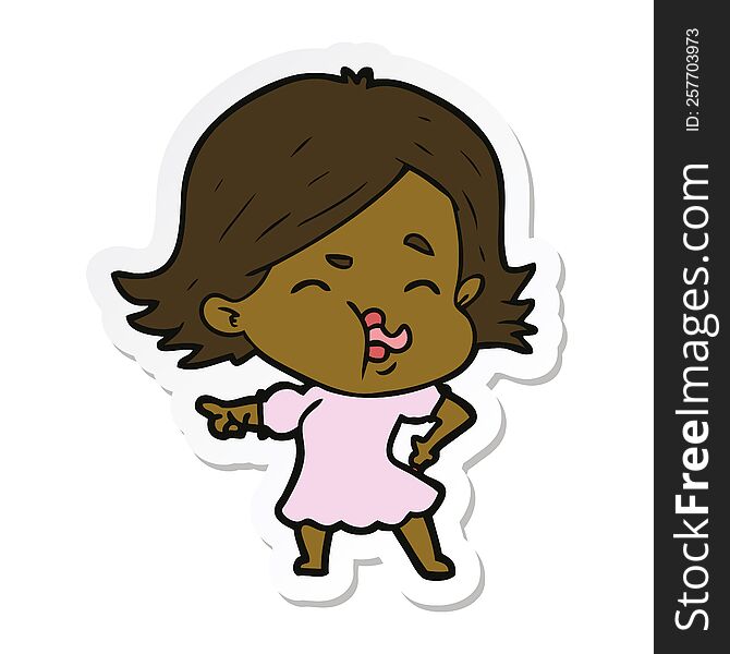 Sticker Of A Cartoon Girl Pulling Face