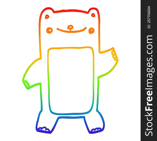 Rainbow Gradient Line Drawing Cartoon Teddy Bear