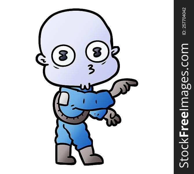 cartoon weird bald spaceman pointing. cartoon weird bald spaceman pointing