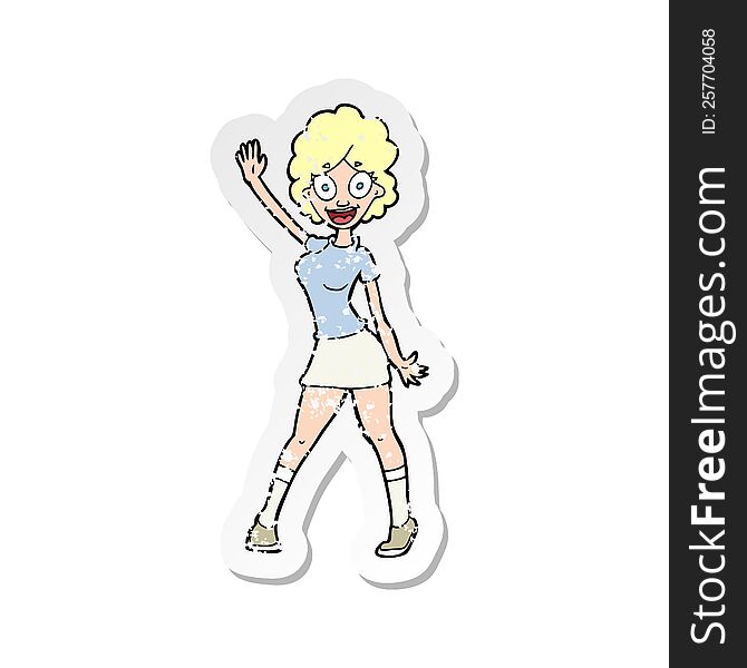 Retro Distressed Sticker Of A Cartoon Woman Dancing