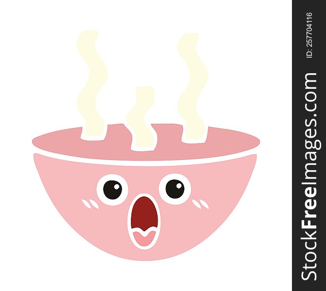 flat color retro cartoon of a bowl of hot soup