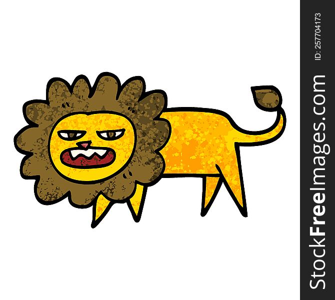 Grunge Textured Illustration Cartoon Angry Lion