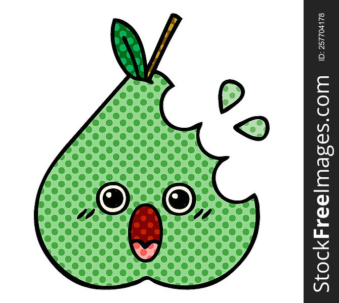 comic book style cartoon of a green pear