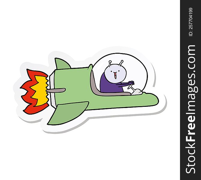 Sticker Of A Cartoon Alien In Spaceship