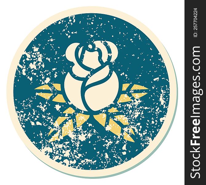 Distressed Sticker Tattoo Style Icon Of A Single Rose