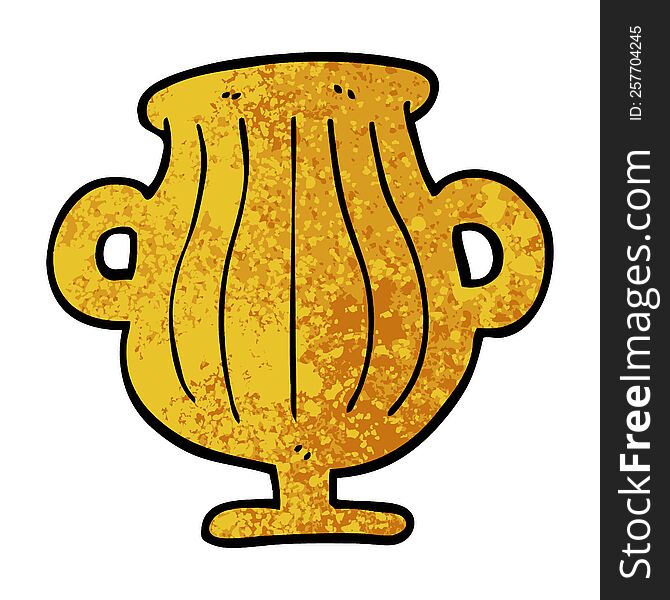grunge textured illustration cartoon of a golden vase