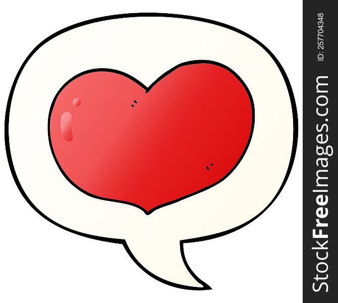 cartoon love heart with speech bubble in smooth gradient style