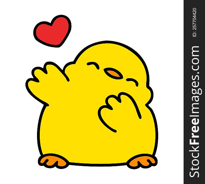 cartoon of a cute baby bird with love heart
