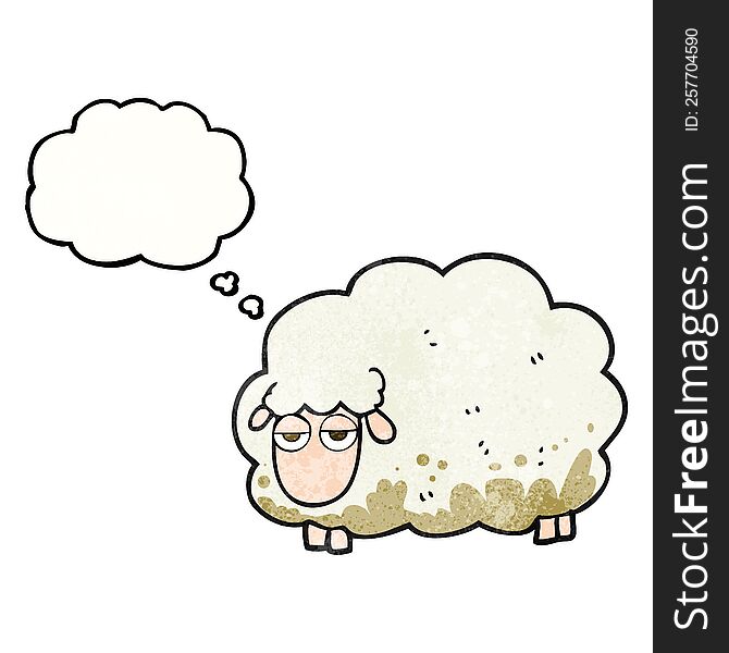 freehand drawn thought bubble textured cartoon muddy winter sheep