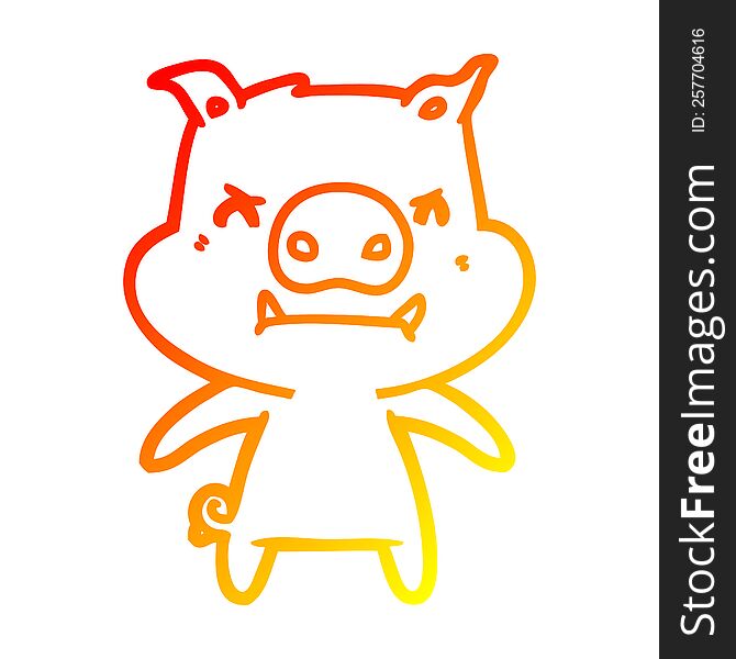 Warm Gradient Line Drawing Angry Cartoon Pig