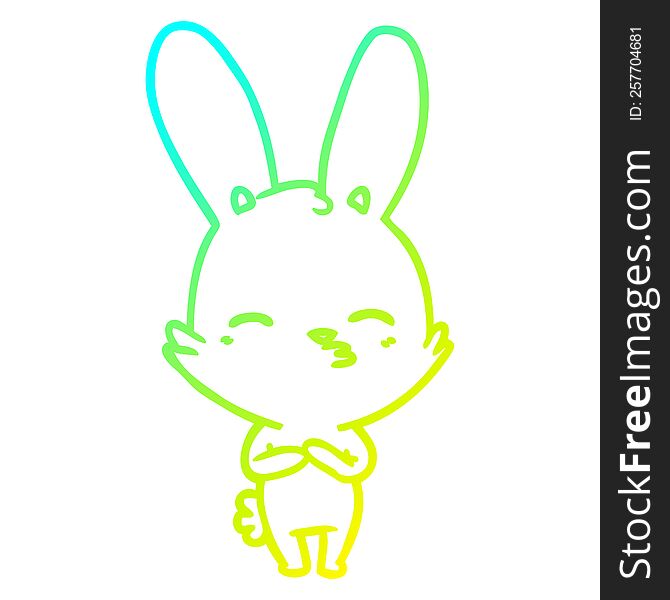 cold gradient line drawing of a curious bunny cartoon