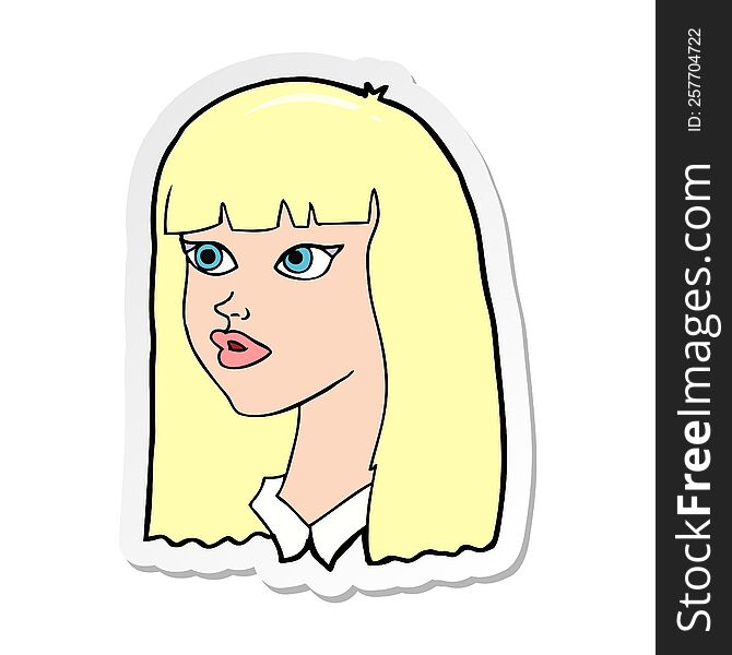 sticker of a cartoon pretty girl with long hair