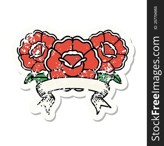 Grunge Sticker With Banner Of A Bouquet Of Flowers