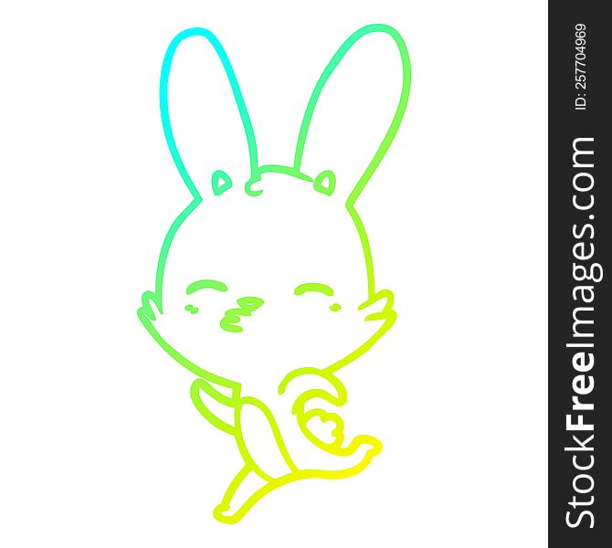 cold gradient line drawing of a running bunny cartoon