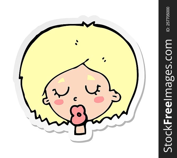 sticker of a cartoon woman with eyes closed