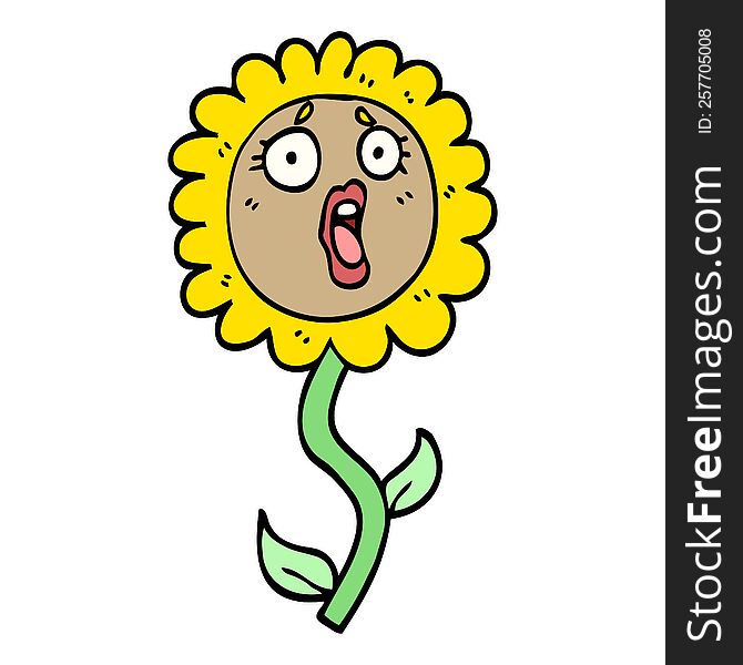 hand drawn doodle style cartoon shocked sunflower
