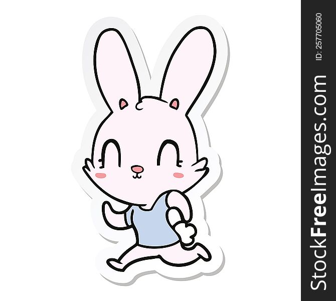 Sticker Of A Cute Cartoon Rabbit Running