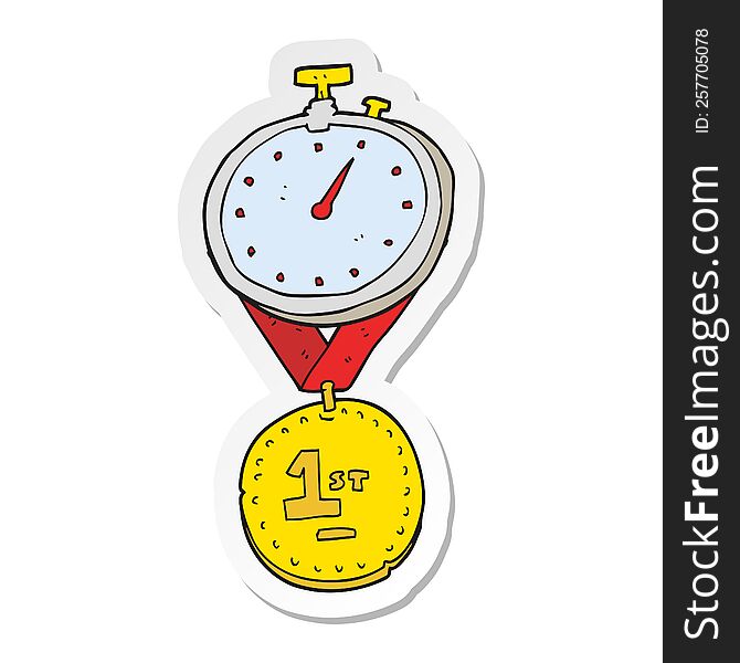 Sticker Of A Cartoon Stopwatch And Medal