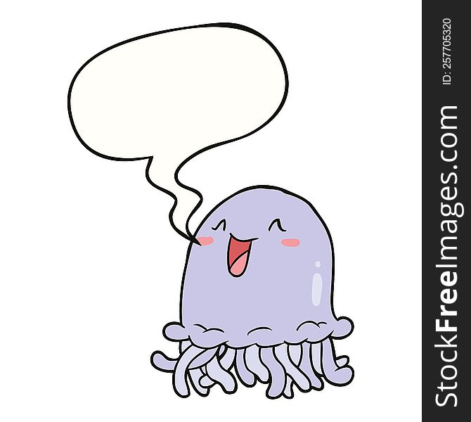 Happy Cartoon Jellyfish And Speech Bubble