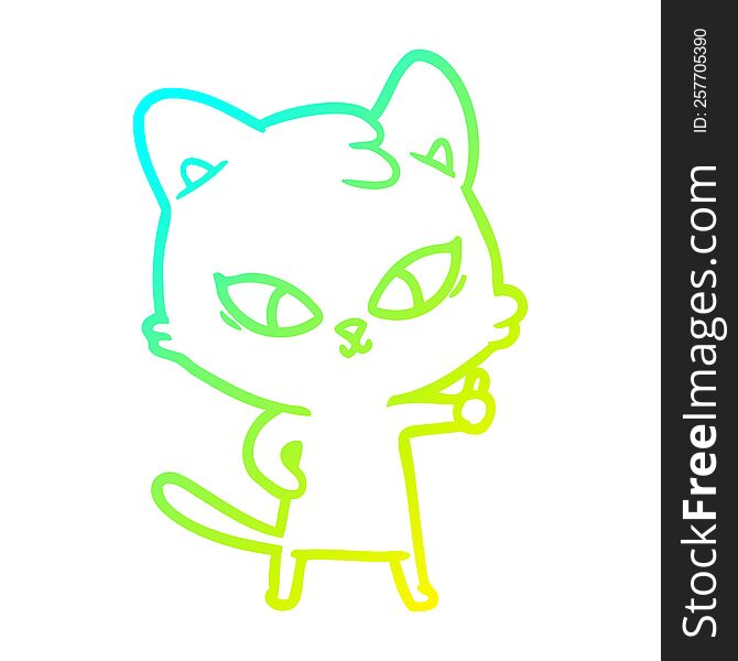 cold gradient line drawing cute cartoon cat